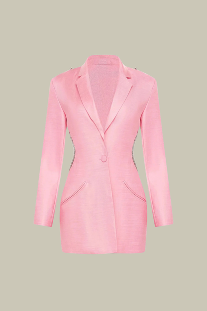 Oakley Rope Backless Plunge Mini Blazer Dress In Pink