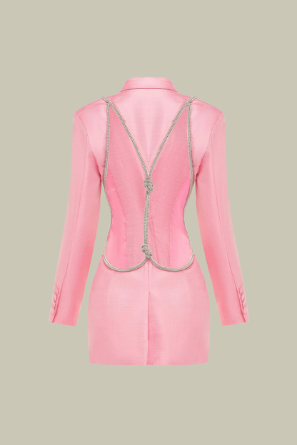 Oakley Rope Backless Plunge Mini Blazer Dress In Pink