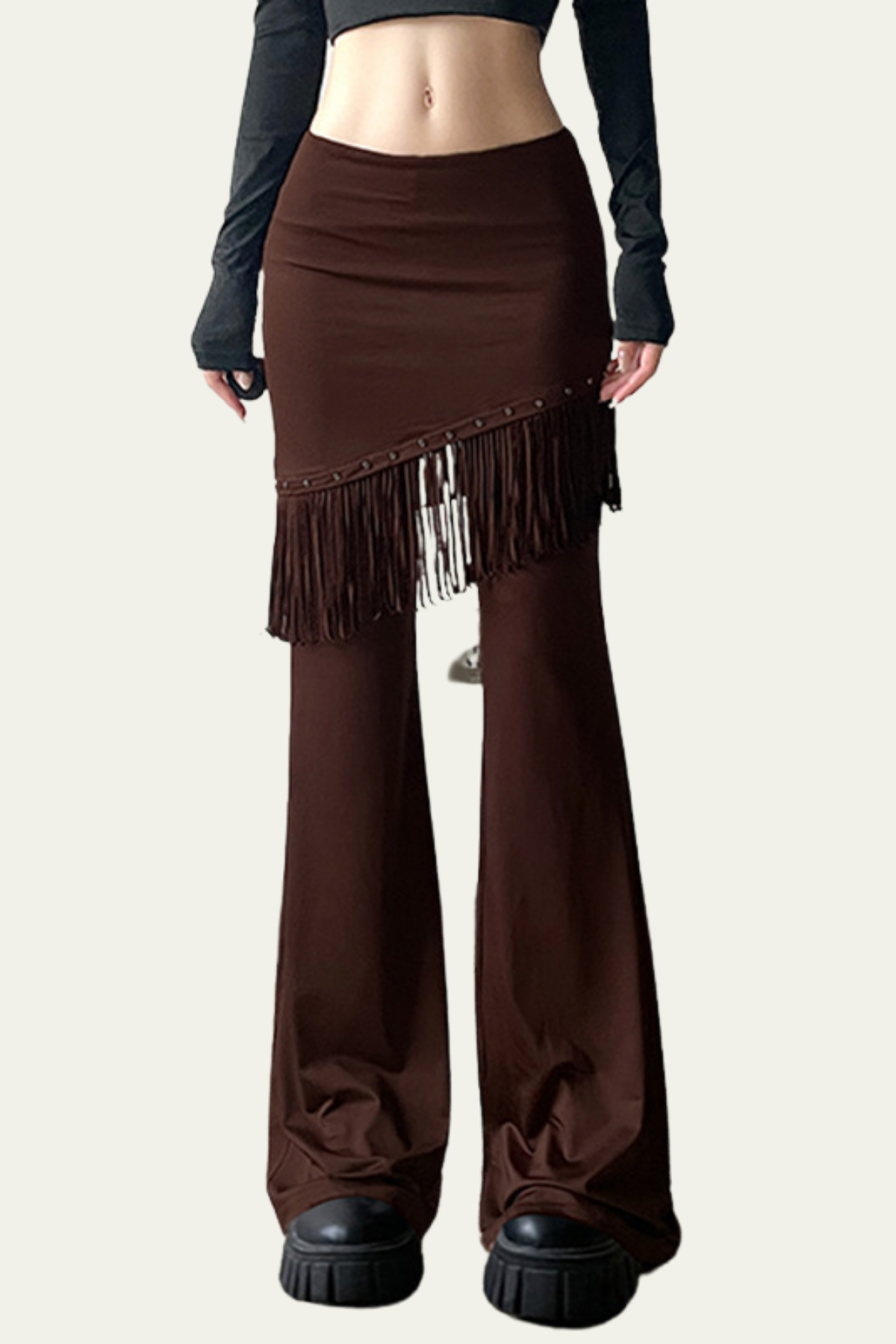 Olive Fringe Deconstruct Skirt Pants