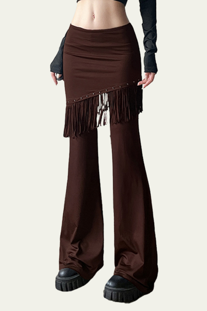 Olive Fringe Deconstruct Skirt Pants