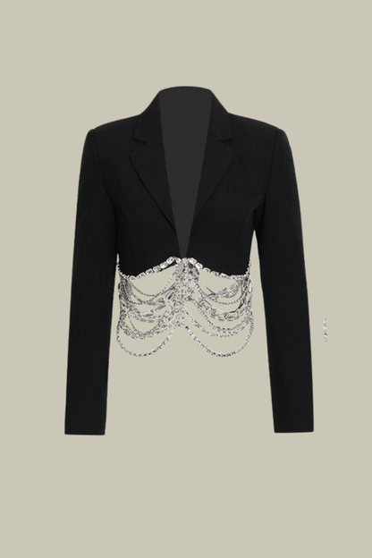 Paisley Rhinestone Lapel Short Jacket In Black