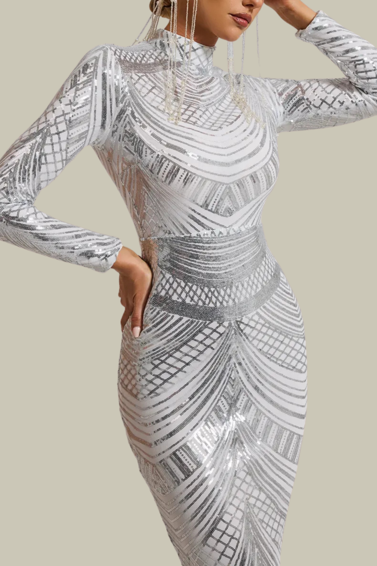 Peyton Sequin Bodycon Long Sleeve Maxi Dress