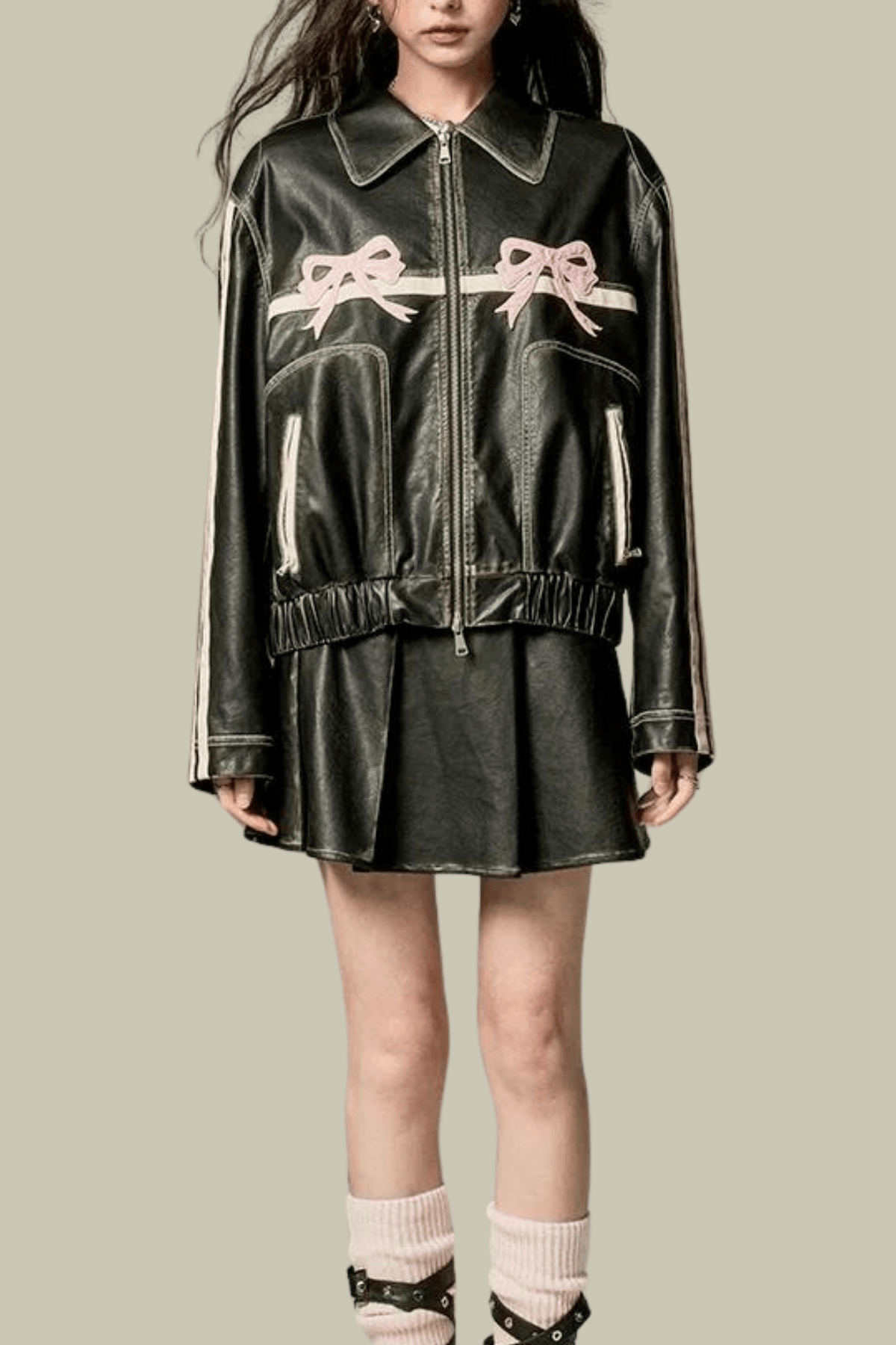 Quinn Bow Stripe PU Jacket – Luxeles