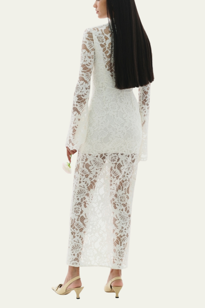 Raelyn Lace Up Plunge Lace Midi Dress – Luxeles