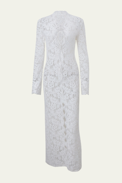 Raelyn Lace Up Plunge Lace Midi Dress – Luxeles