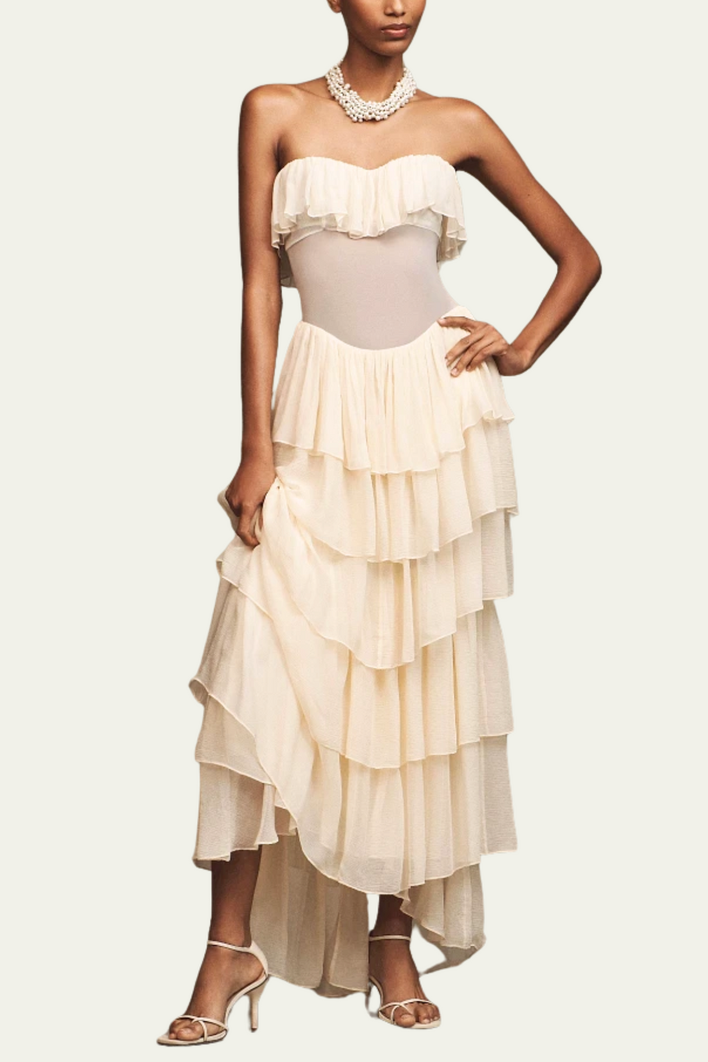 Reese Strapless Corset Lace Up Ruch Ruffle Maxi Dress – Luxeles