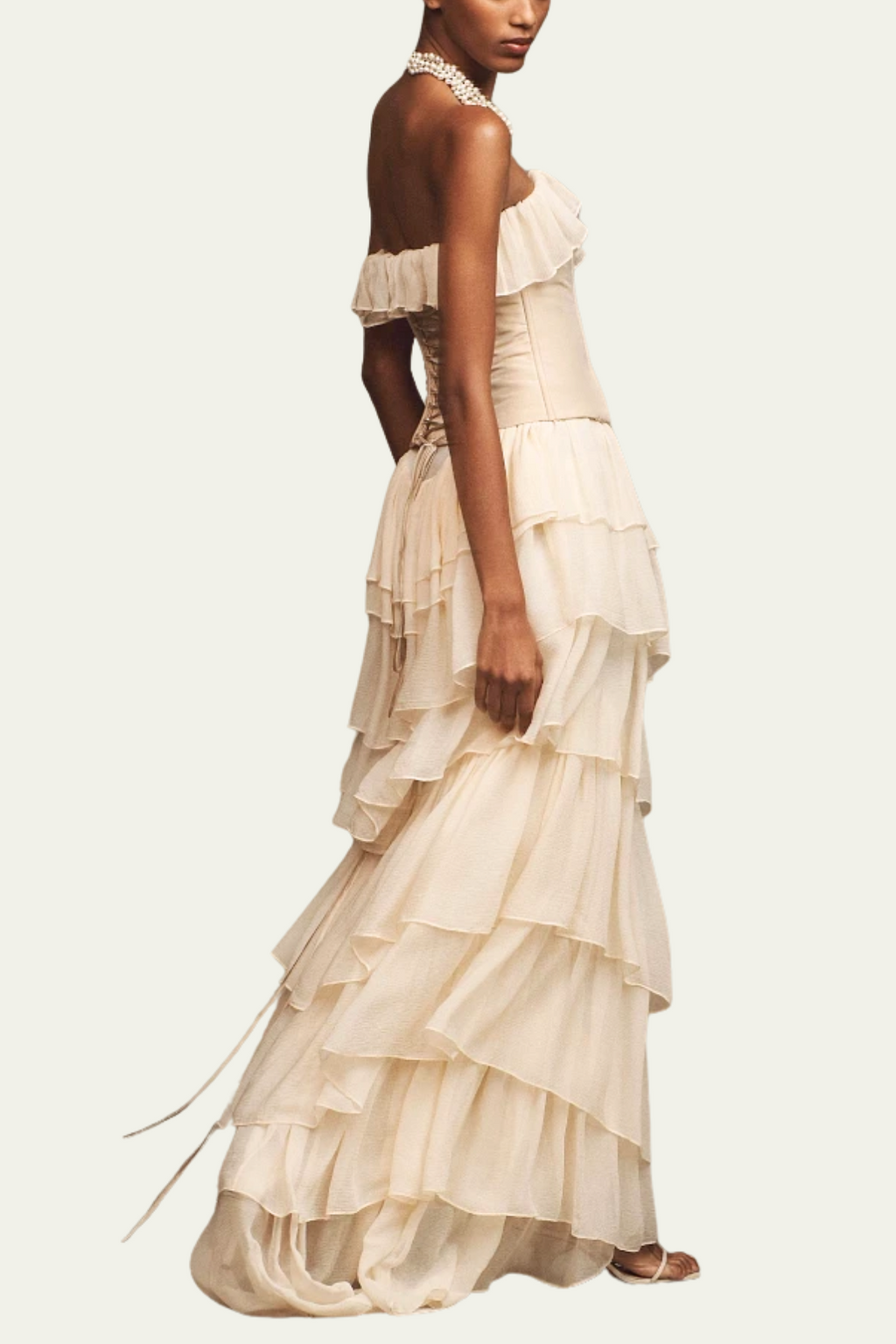 Reese Strapless Corset Lace Up Ruch Ruffle Maxi Dress – Luxeles