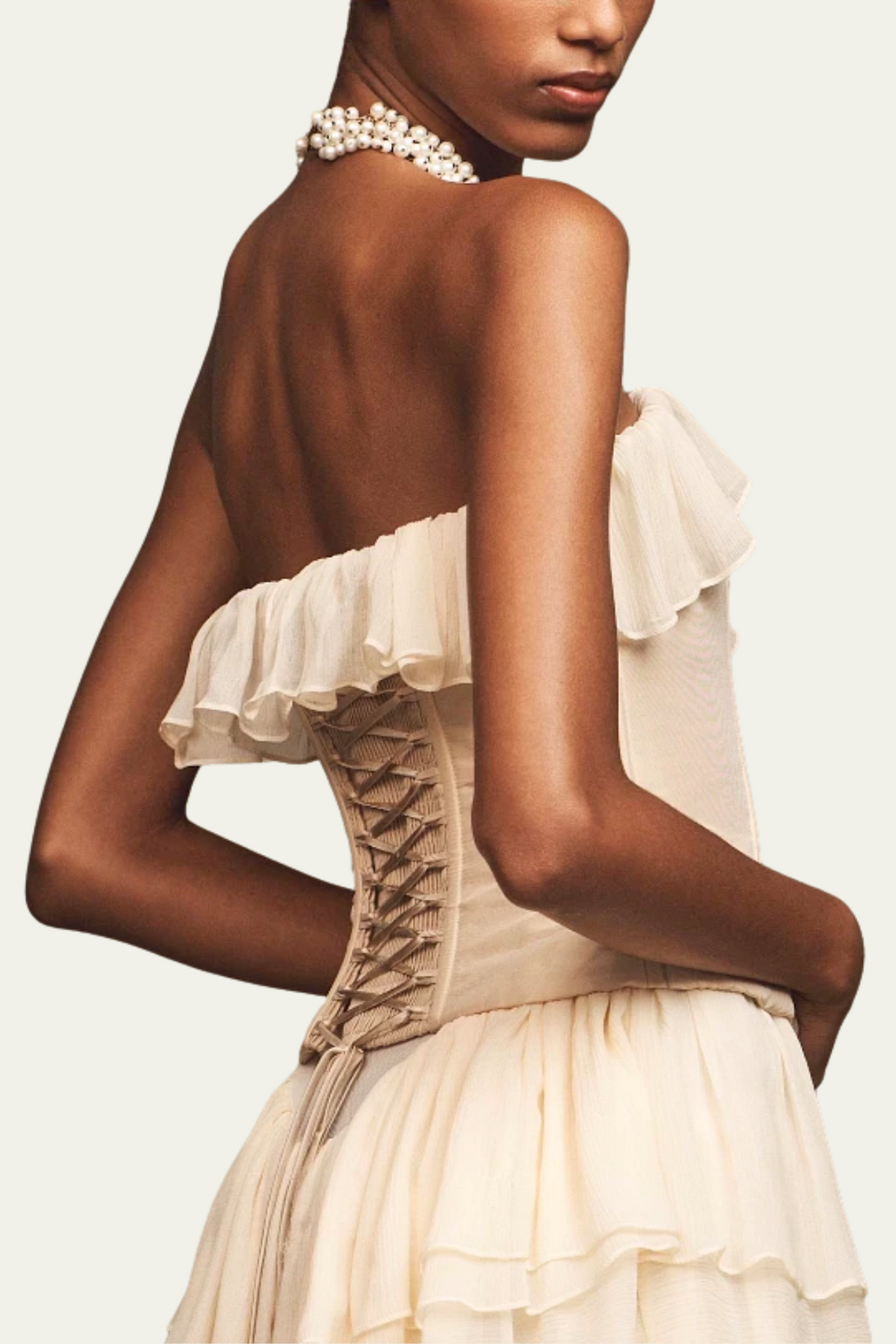 Reese Strapless Corset Lace Up Ruch Ruffle Maxi Dress – Luxeles