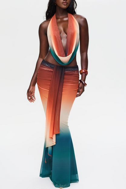 Reign Tie Dye Cowl Neck Skirt Set