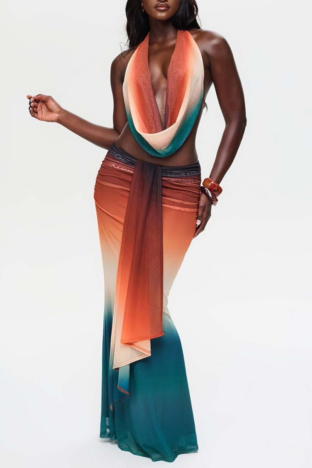 Reign Tie Dye Cowl Neck Skirt Set