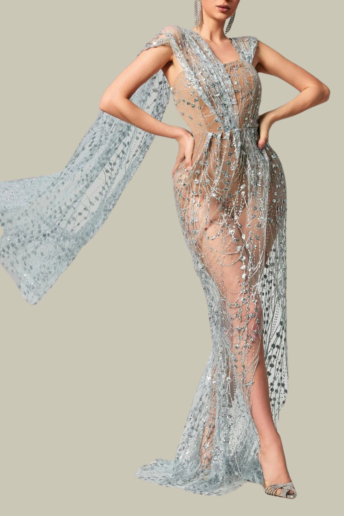 Remi Rhinestone Mesh Split Maxi Dress