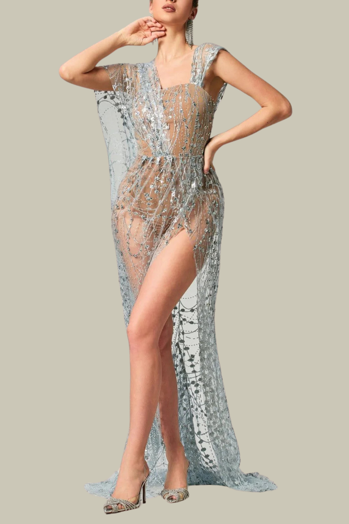 Remi Rhinestone Mesh Split Maxi Dress