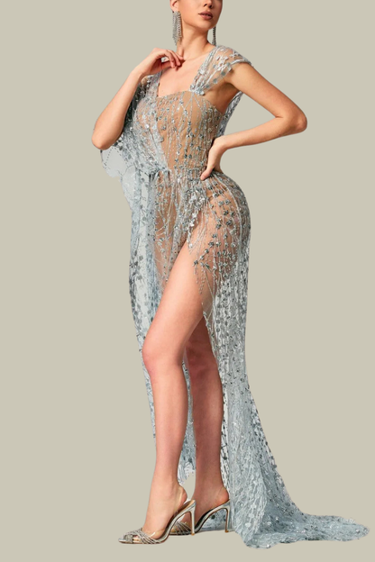 Remi Rhinestone Mesh Split Maxi Dress