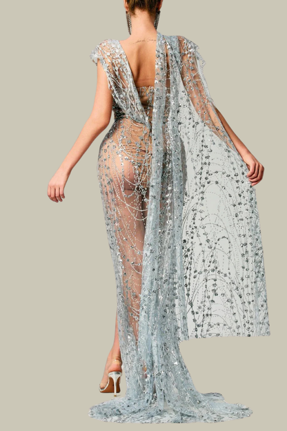 Remi Rhinestone Mesh Split Maxi Dress