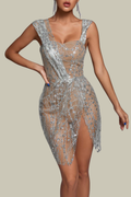 Remi Rhinestone Mesh Split Mini Dress – Luxeles