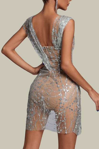 Remi Rhinestone Mesh Split Mini Dress