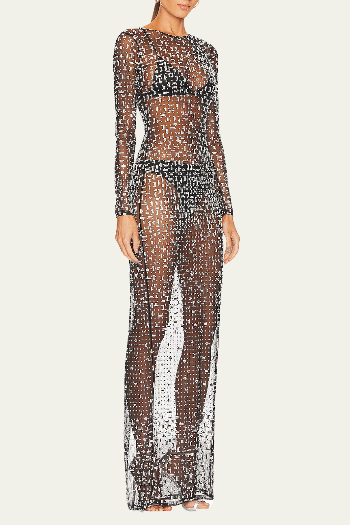 Sadie Mesh Rhinestone See Through Maxi Dress In Black – Luxeles