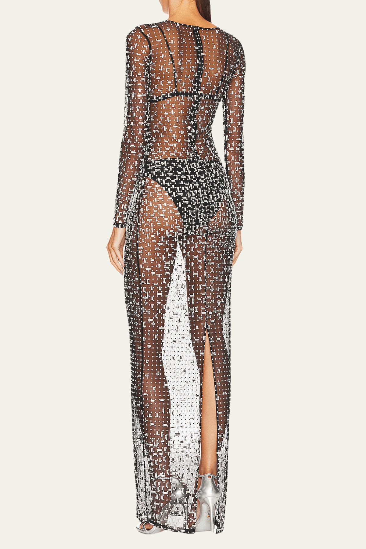 Sadie Mesh Rhinestone See Through Maxi Dress In Black – Luxeles