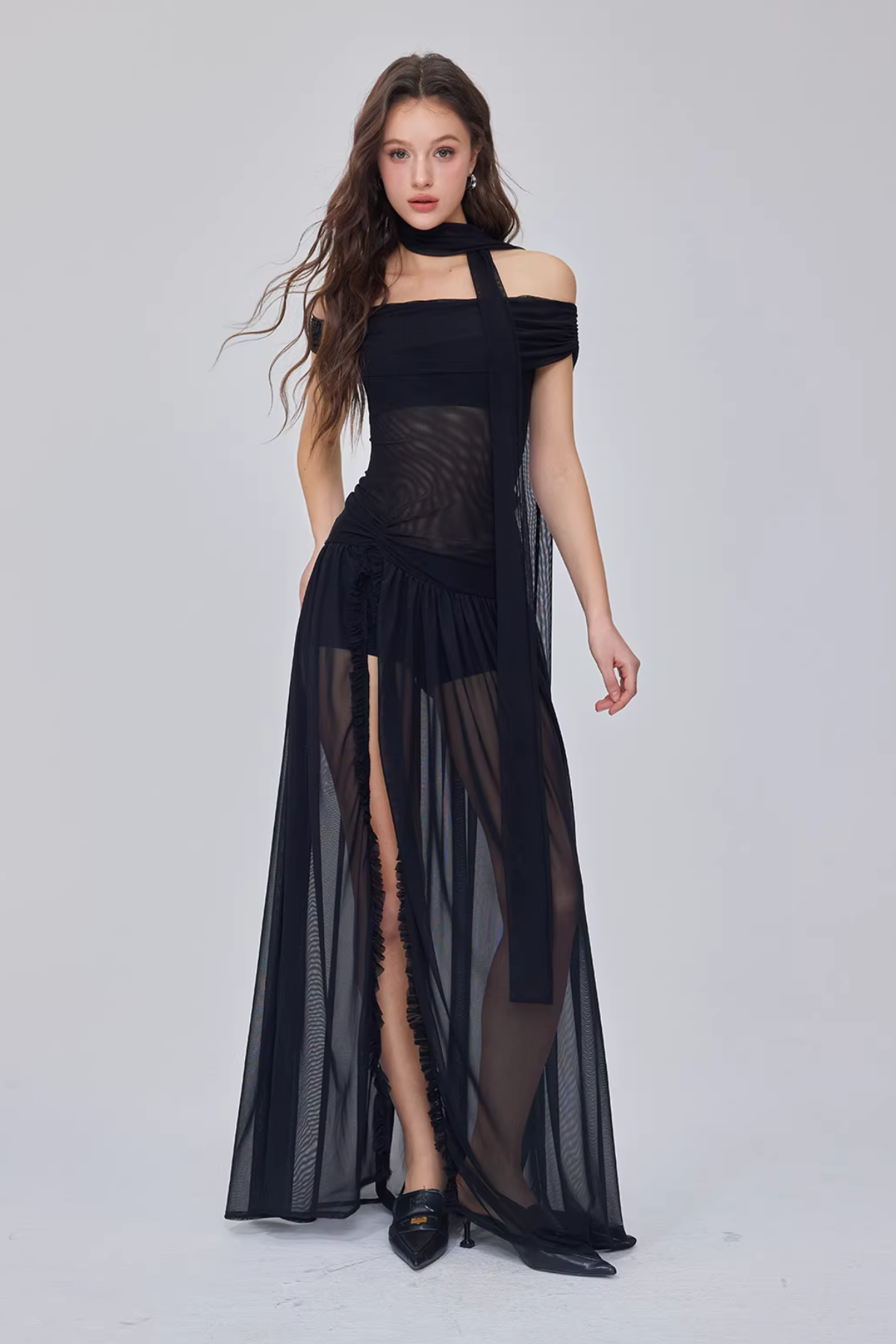 Saige High Split Mesh Maxi Dress