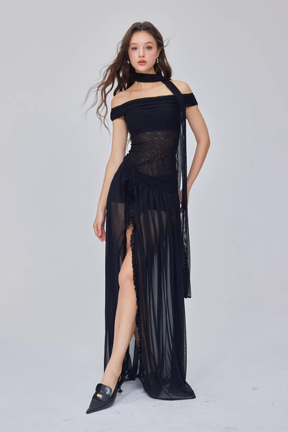 Saige High Split Mesh Maxi Dress