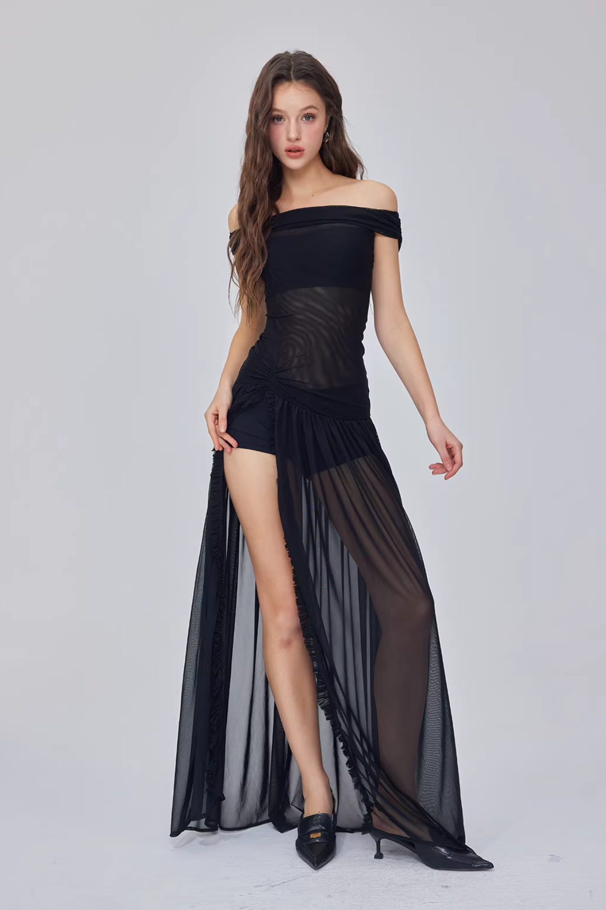 Saige High Split Mesh Maxi Dress