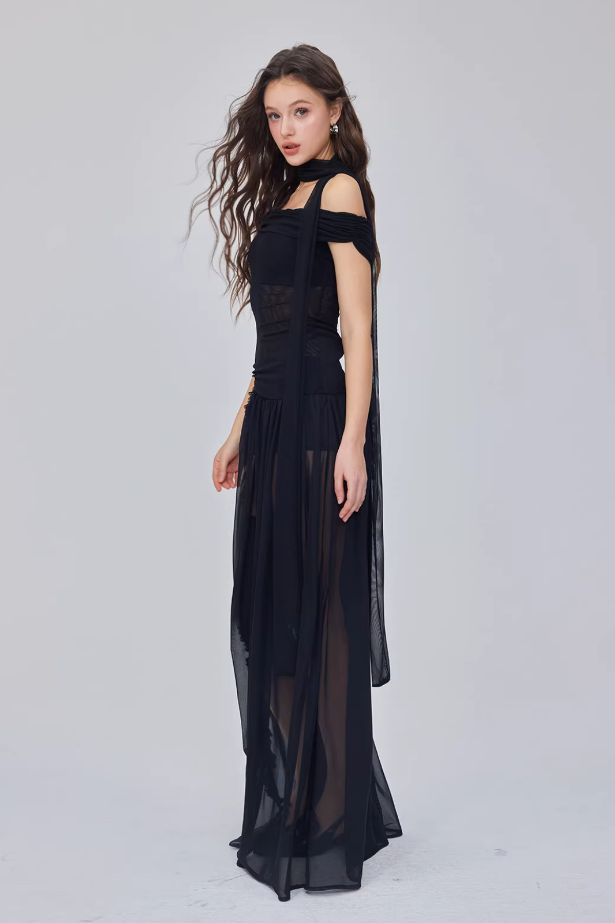 Saige High Split Mesh Maxi Dress