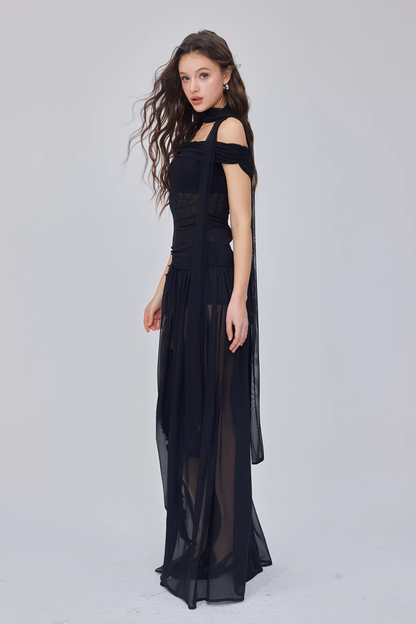 Saige High Split Mesh Maxi Dress