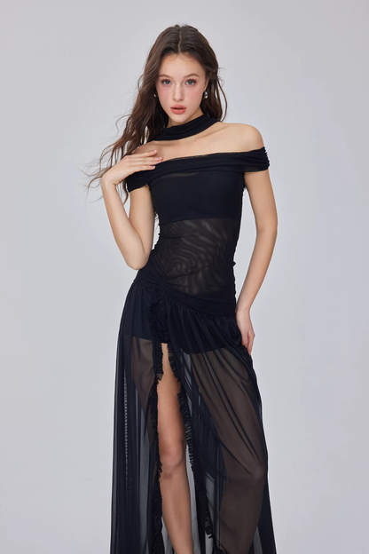 Saige High Split Mesh Maxi Dress