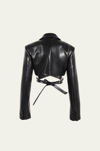 Sara Lace Up Lapel Leather Jacket