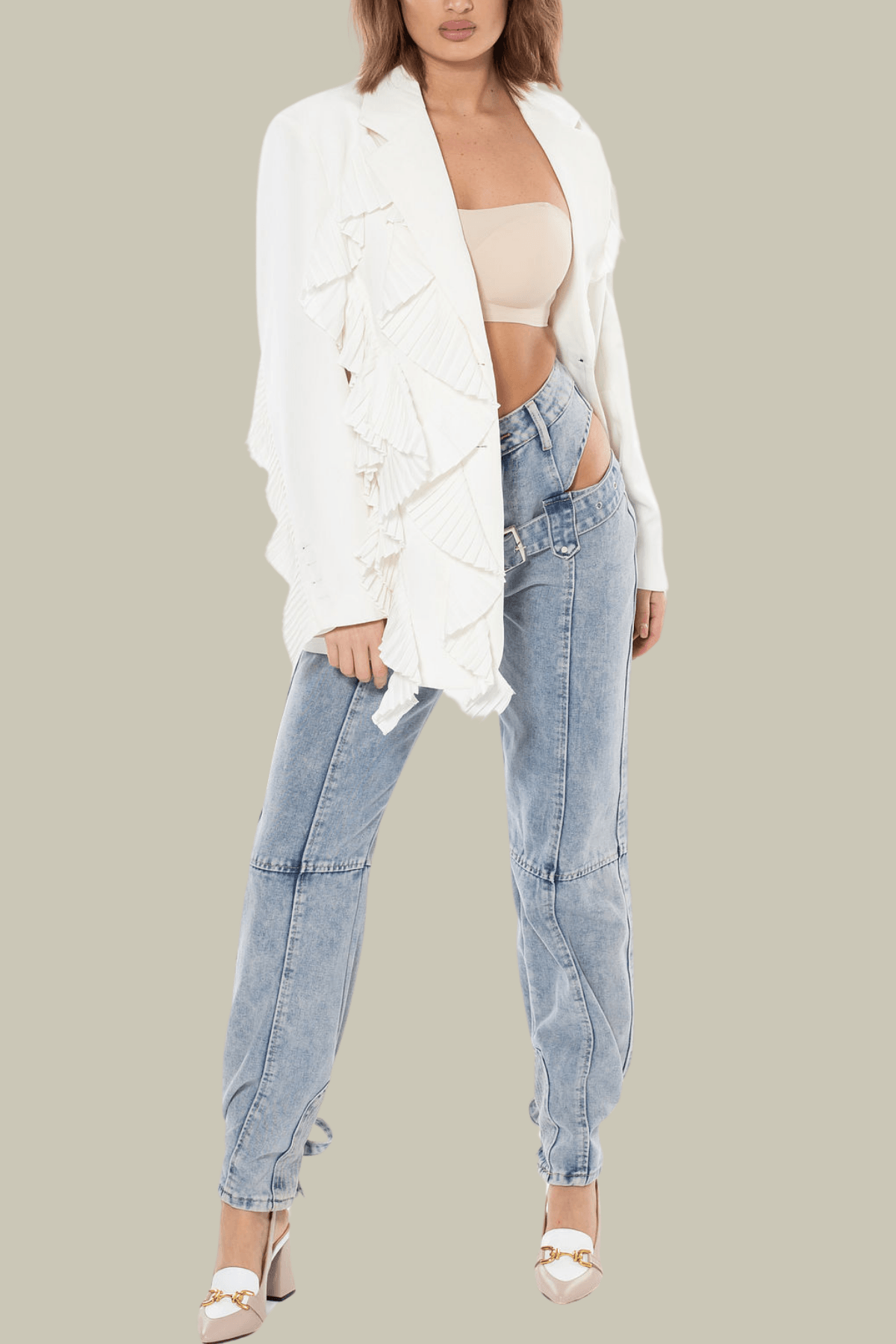 Sarah Ruffle Patchwork Blazer – Luxeles