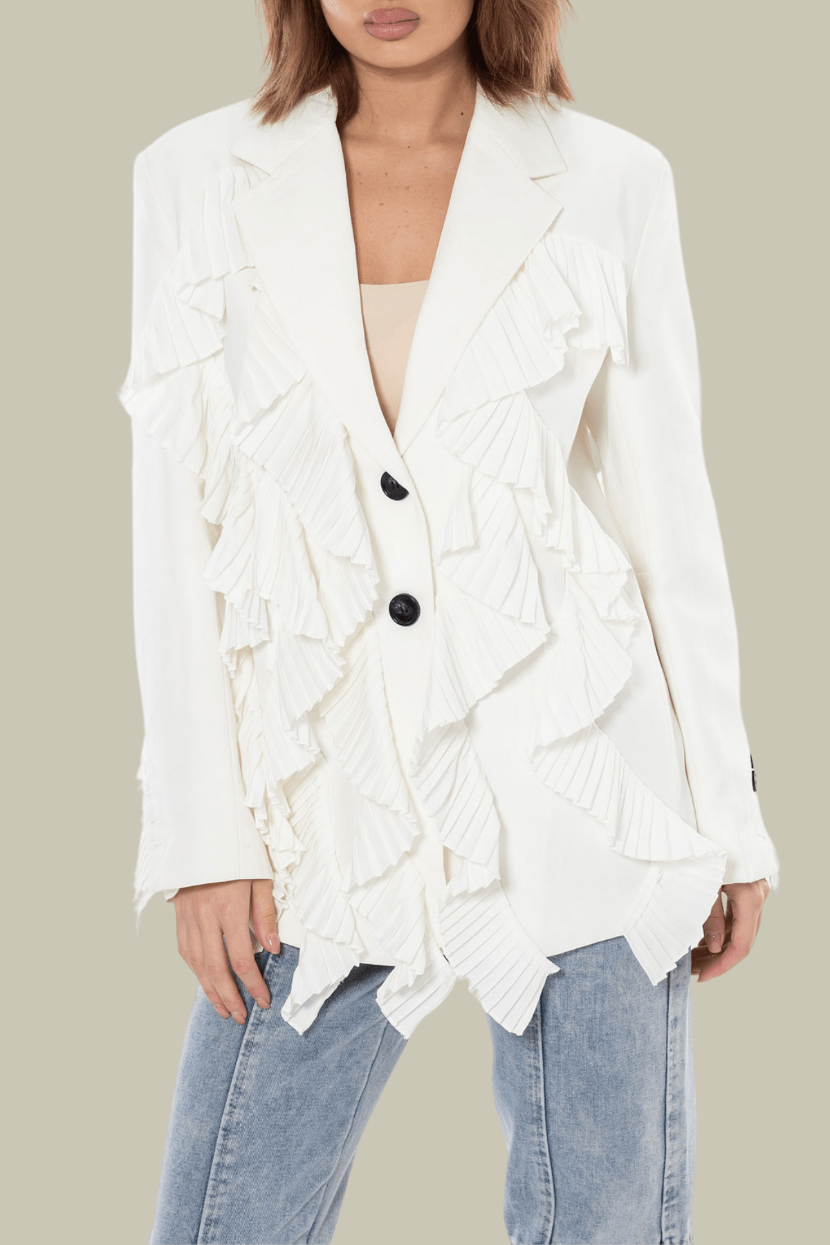 Sarah Ruffle Patchwork Blazer – Luxeles