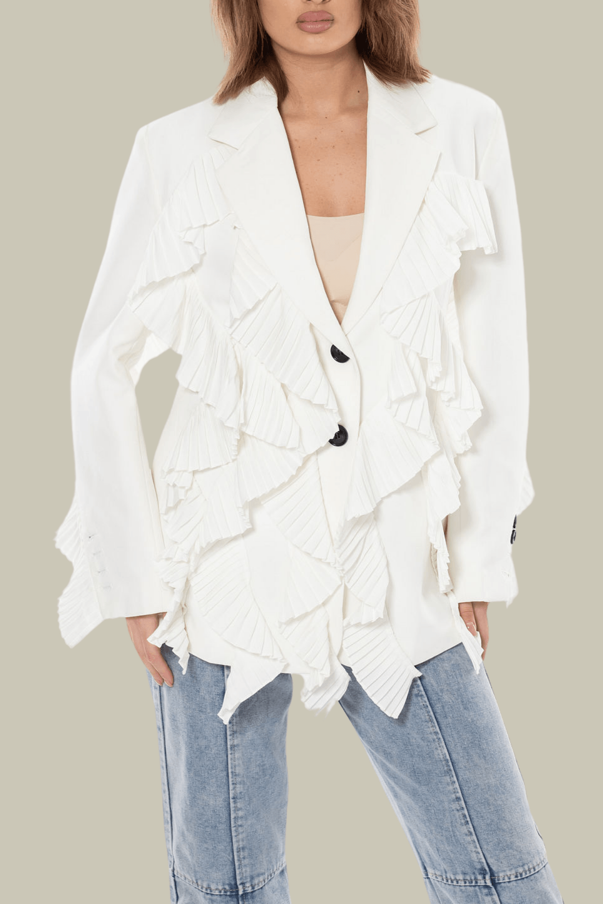 Sarah Ruffle Patchwork Blazer – Luxeles