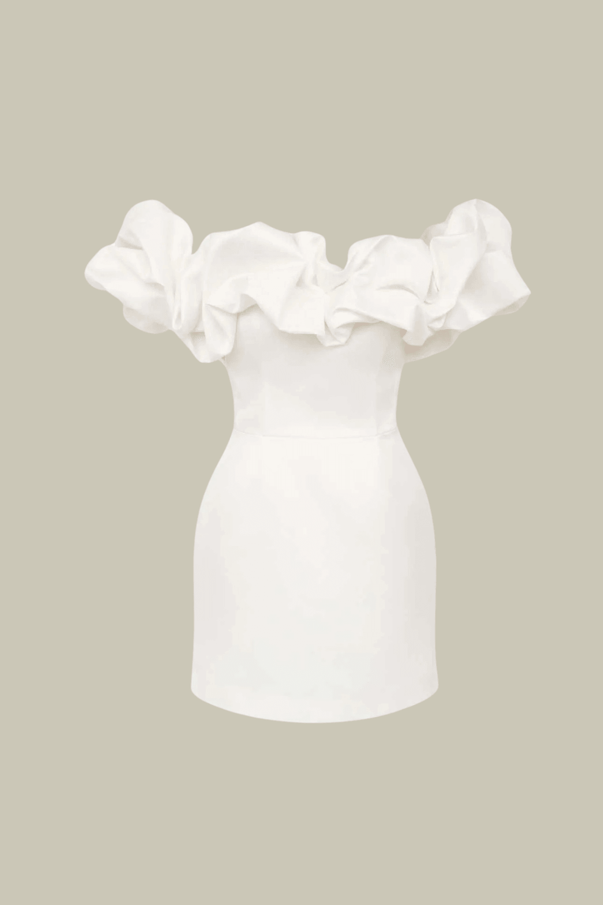 Sophia Satin Ruch Ruffle Mini Dress In White