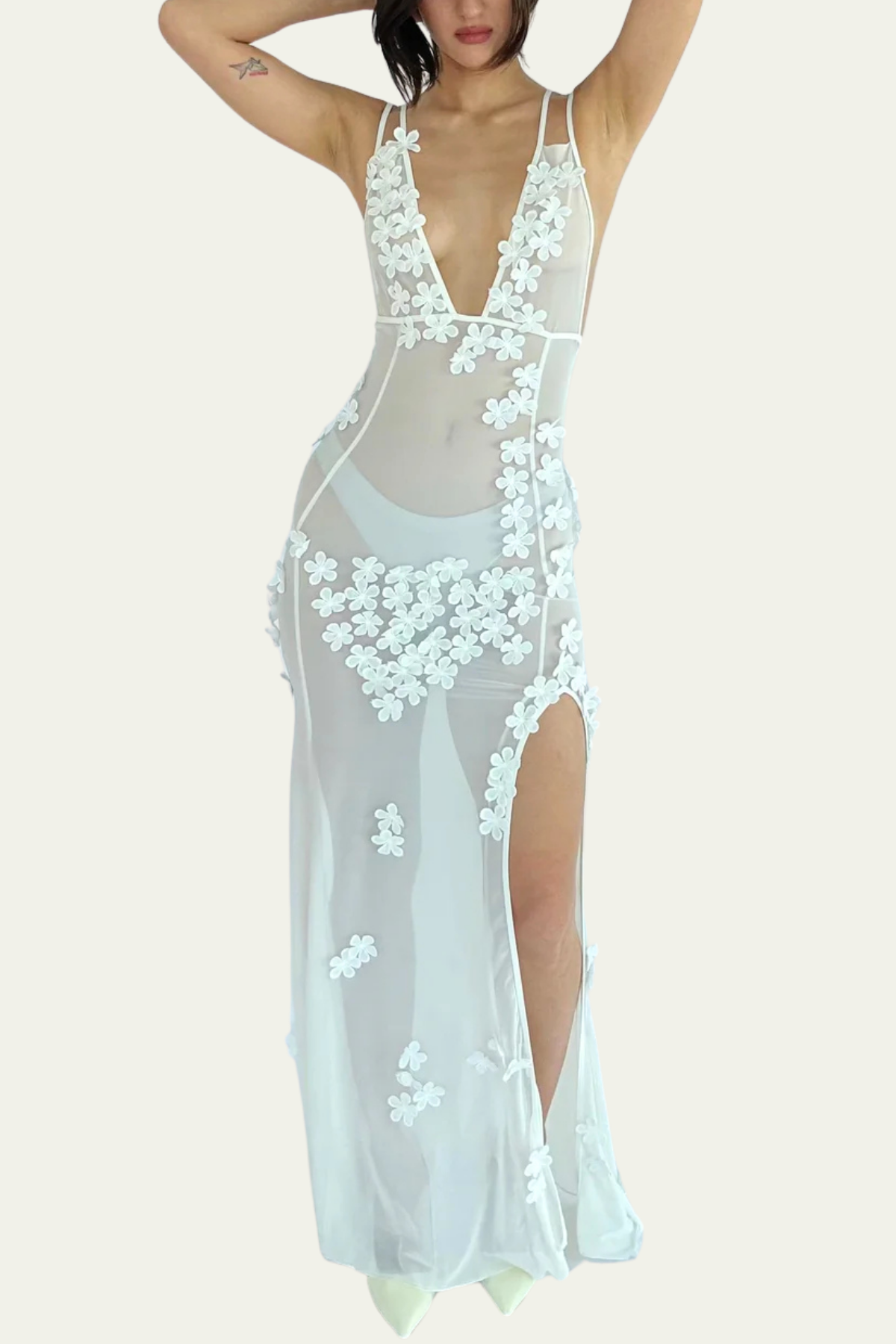 Sydney Flower Mesh Split Maxi Dress – Luxeles