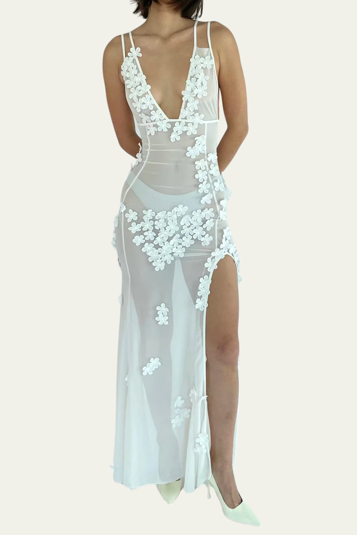 Sydney Flower Mesh Split Maxi Dress – Luxeles