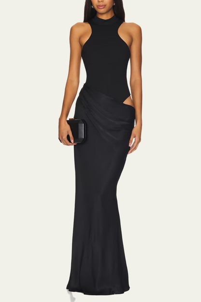 Trinity Sleeveless Satin Maxi Dress In Black – Luxeles