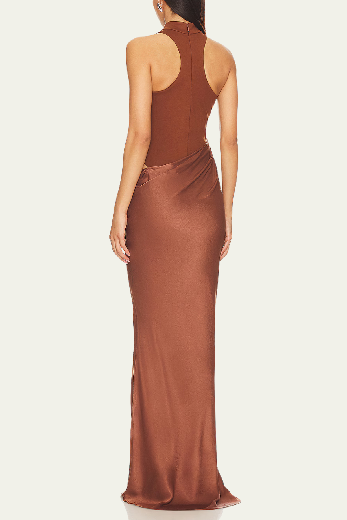 Trinity Sleeveless Satin Maxi Dress In Brown – Luxeles