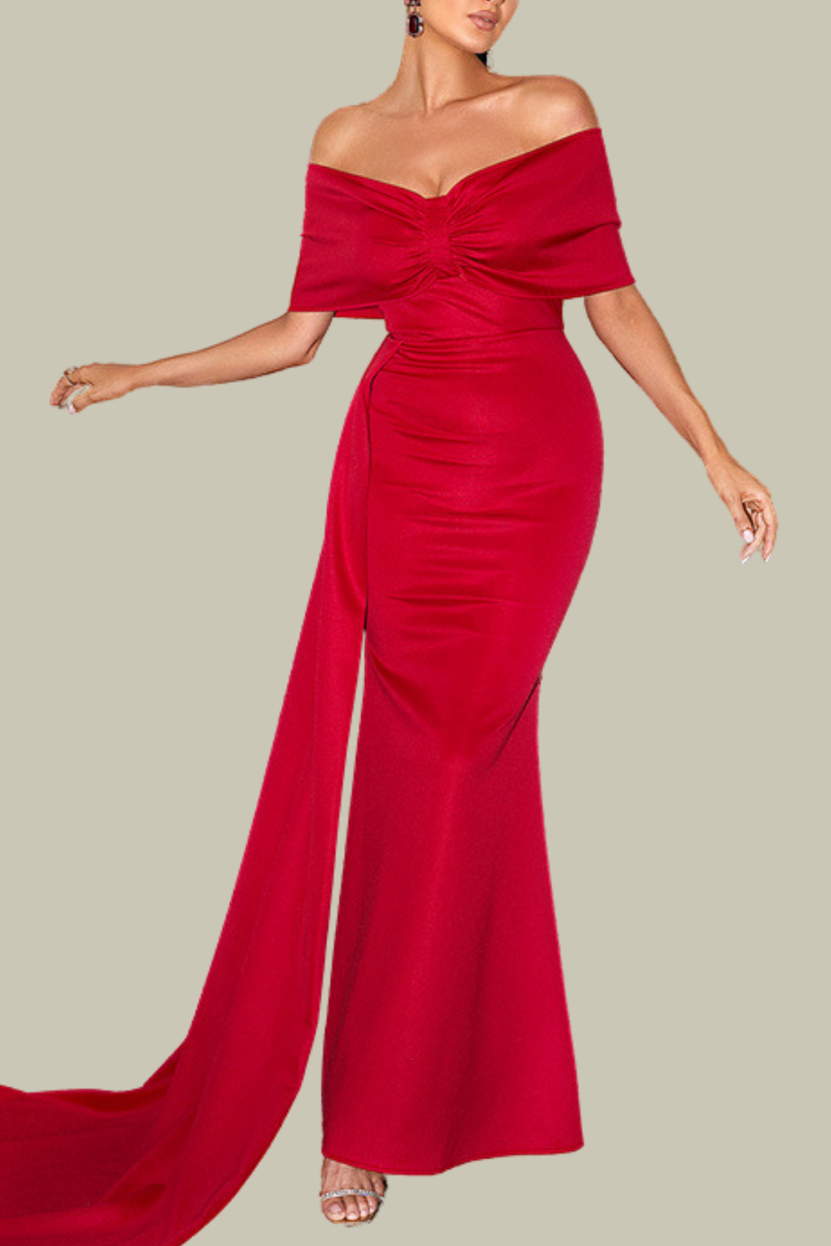 Valerie Off Shoulder Bow Ruch Bodycon Maxi Dress