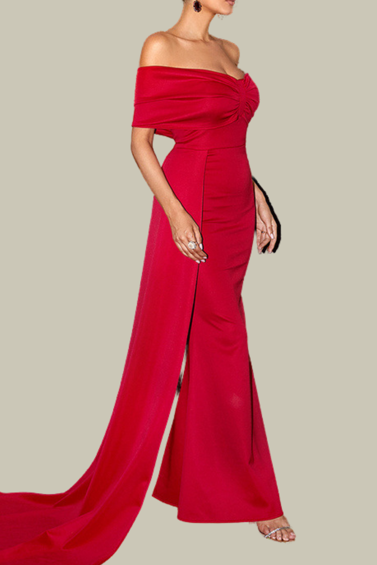 Valerie Off Shoulder Bow Ruch Bodycon Maxi Dress