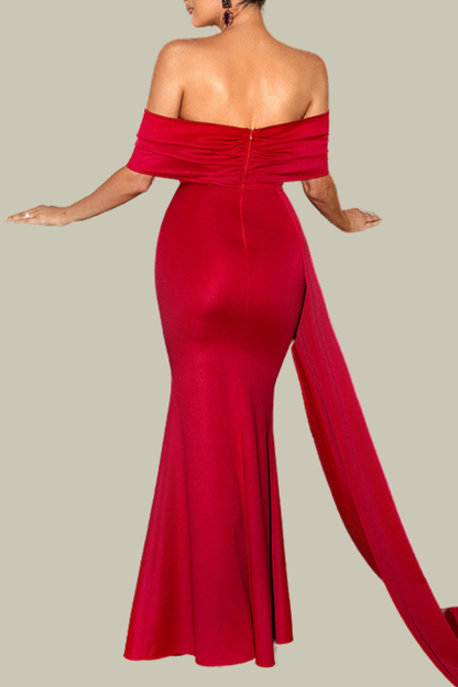 Valerie Off Shoulder Bow Ruch Bodycon Maxi Dress