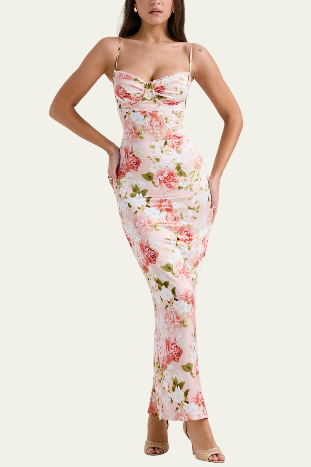 Vera Floral Spaghetti Bodycon Maxi Dress