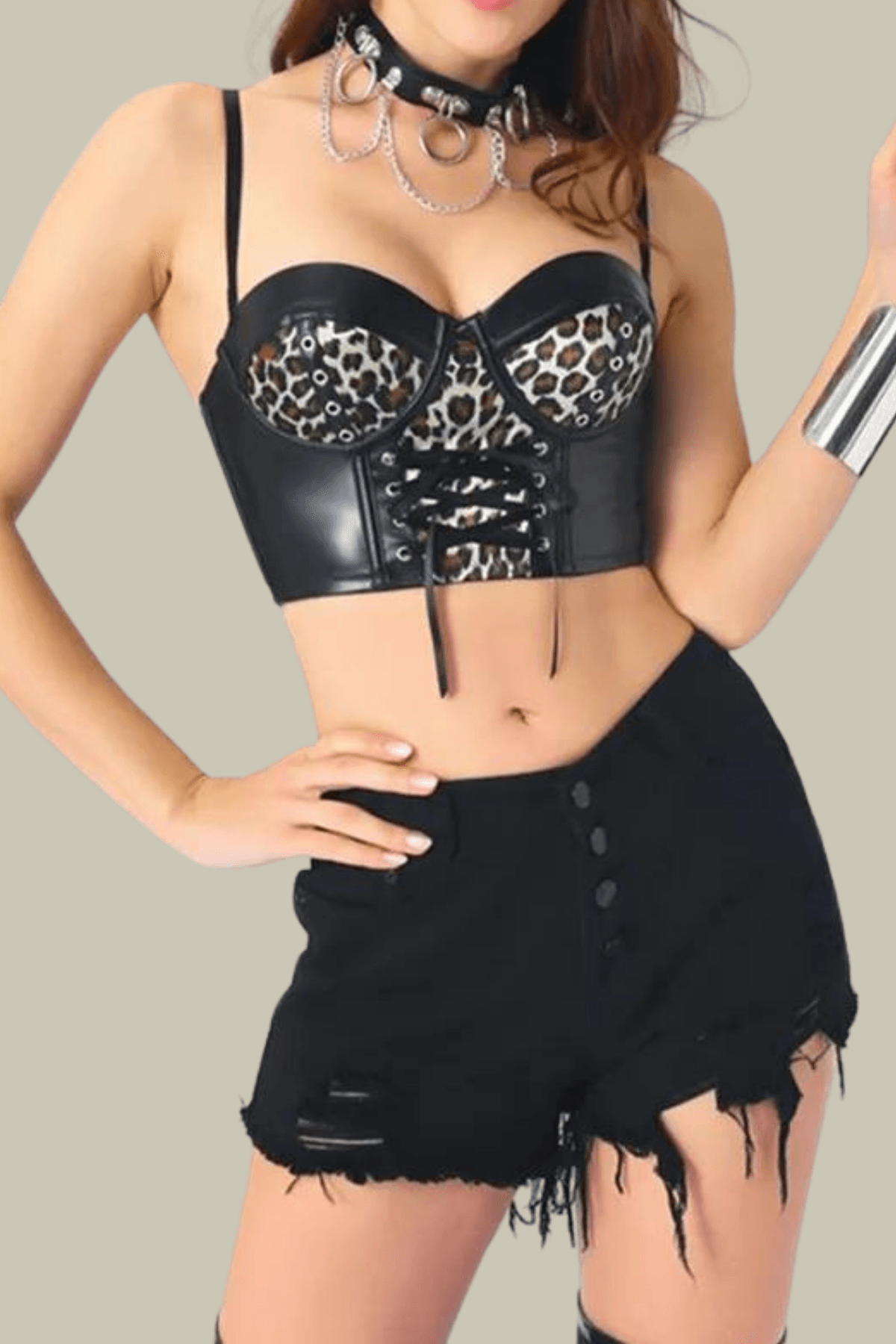 Victoria Lace Up Spaghetti Leather Corset Top