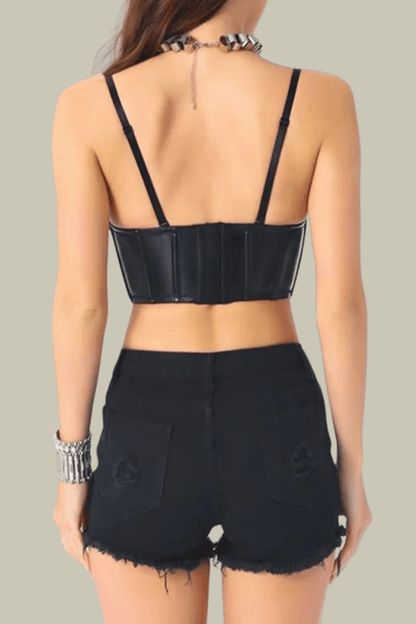 Victoria Lace Up Spaghetti Leather Corset Top