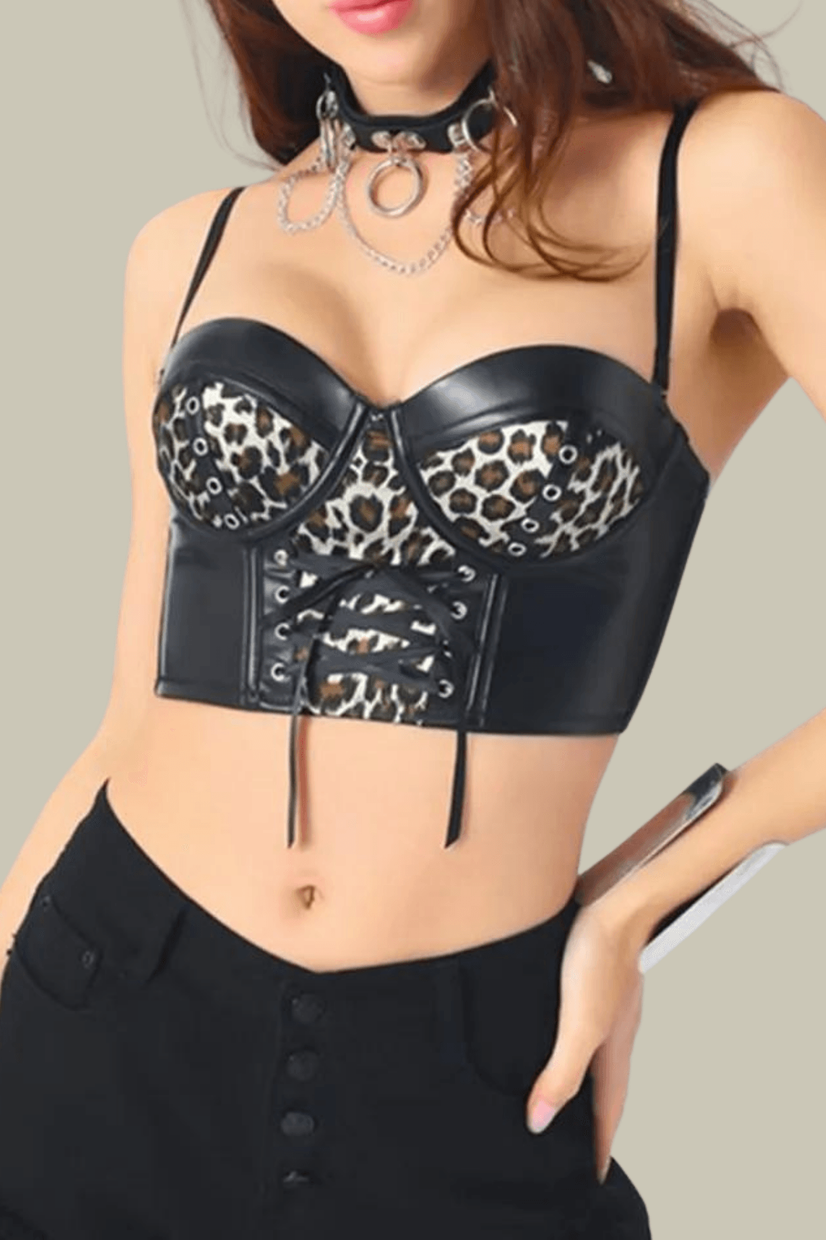 Victoria Lace Up Spaghetti Leather Corset Top