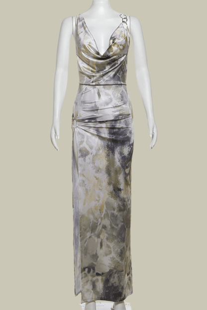 Willow Tie Dye Satin Split Maxi Dress