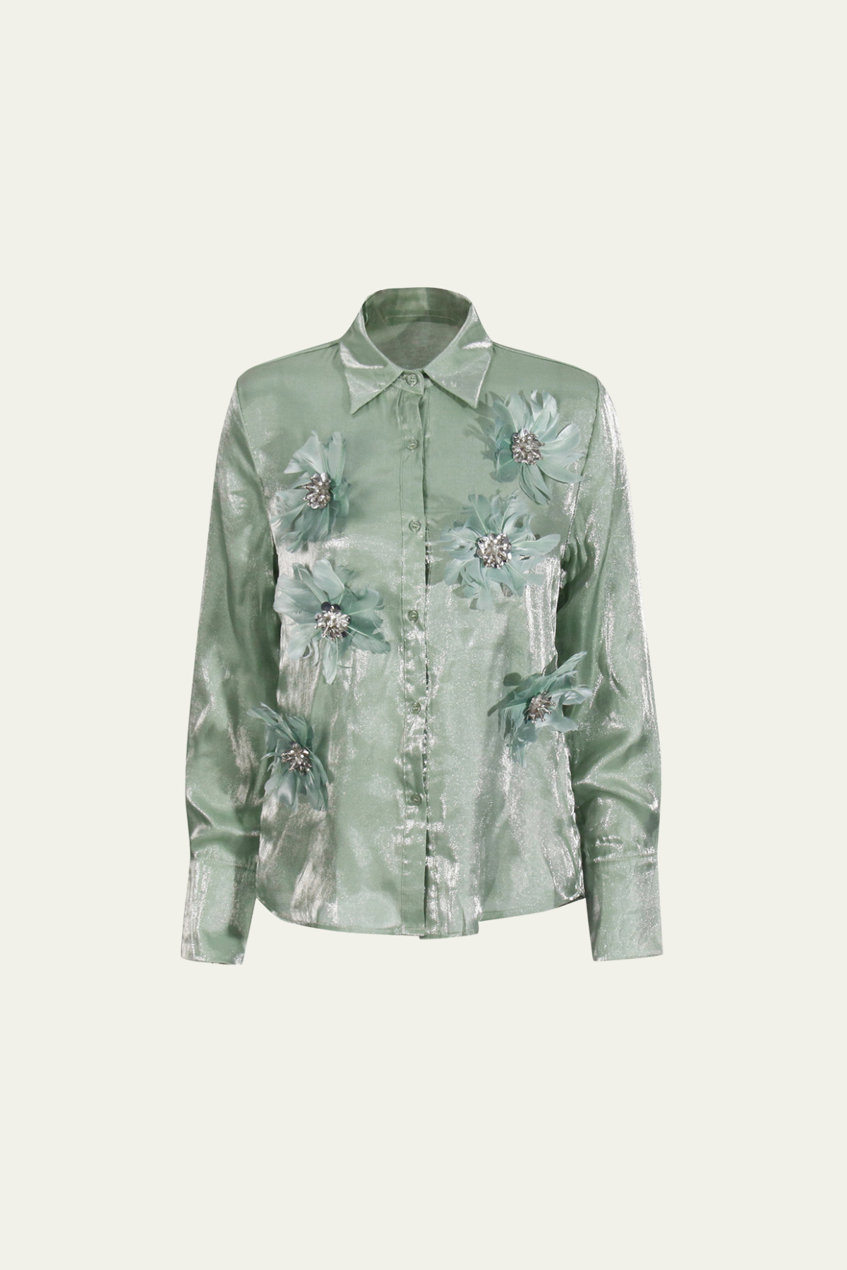 Wren Feather Flower Rhinestone Satin Shirt