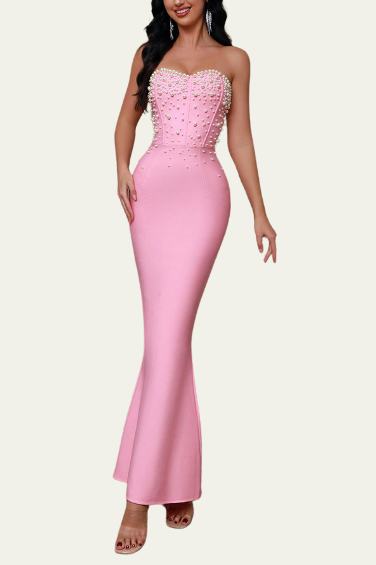 Wrenley Strapless Pearl Bodycon Maxi Dress – Luxeles