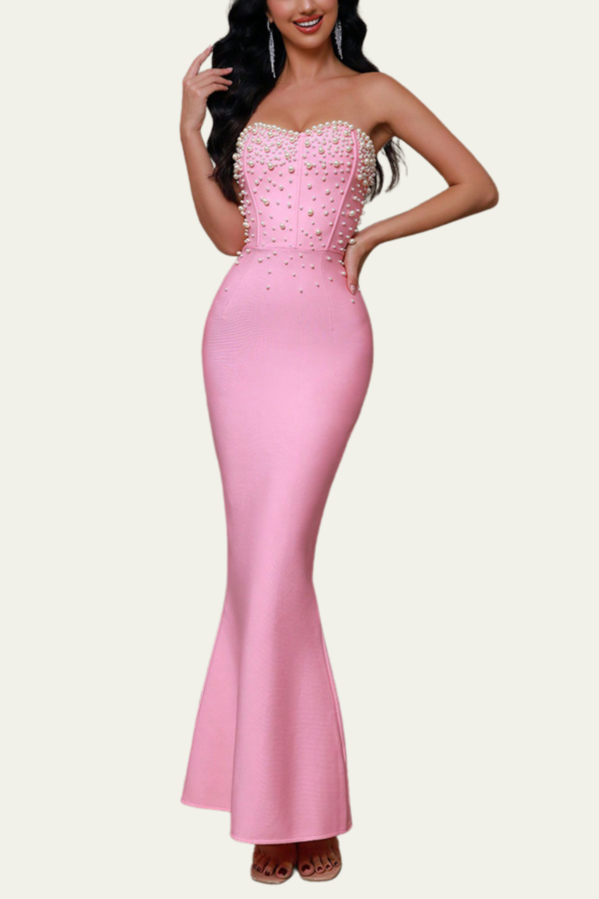 Wrenley Strapless Pearl Bodycon Maxi Dress