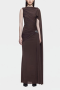 Wynter Ruch Asymmetric Shawl Maxi Dress In Brown – Luxeles
