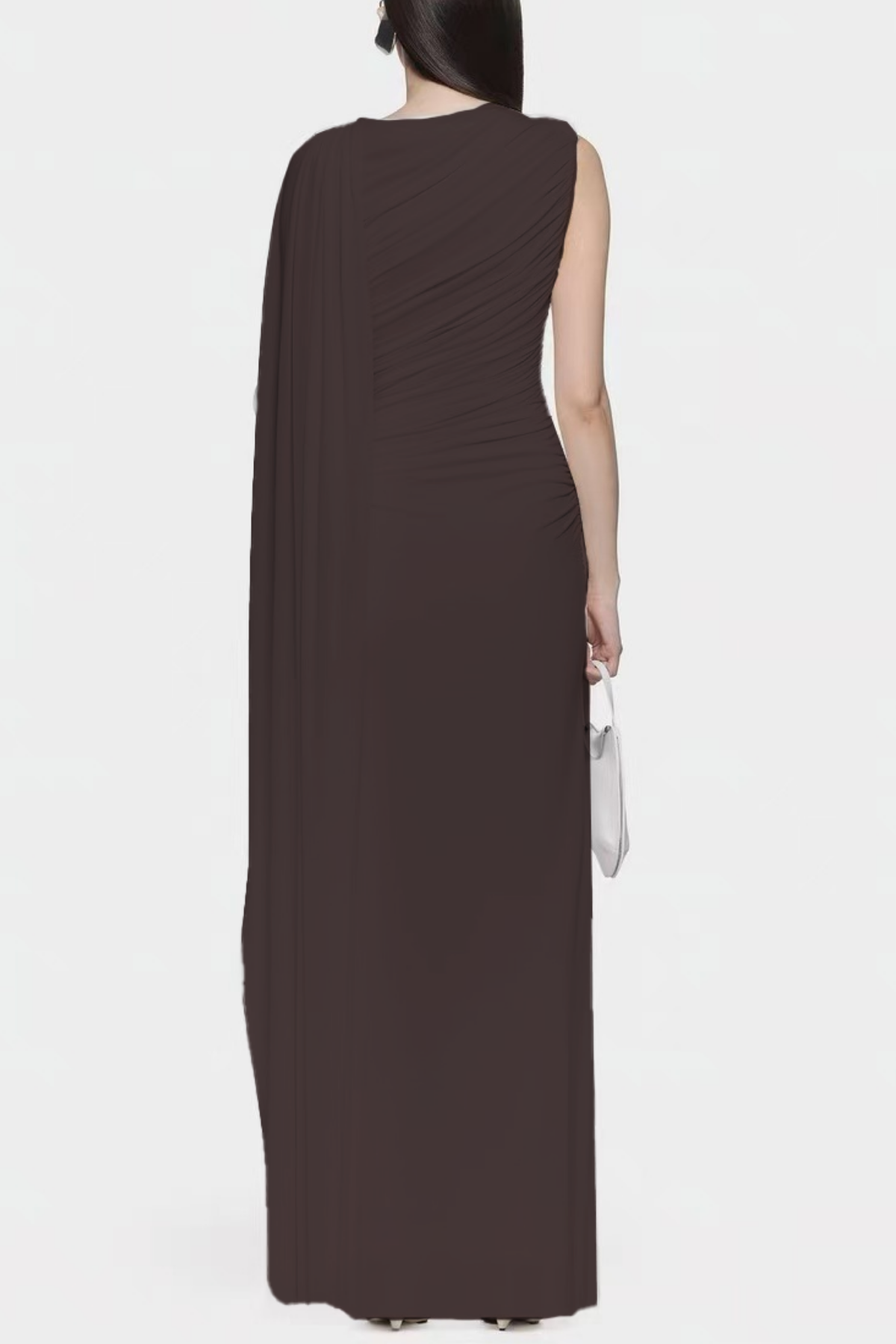 Wynter Ruch Asymmetric Shawl Maxi Dress In Brown – Luxeles